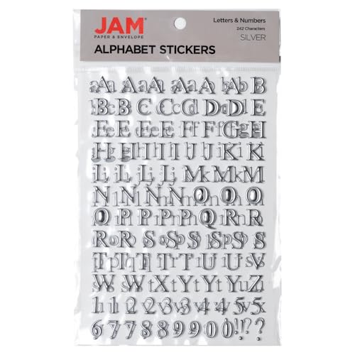 JAM PAPER Self Adhesive Alphabet Letter Stickers - Silver - Upper & Lower Case - 2 Sheets/Pack