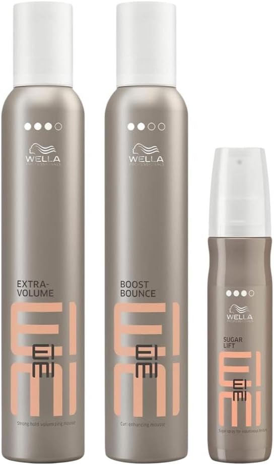 Wella Professional EIMI Extra-Volume Hair Mousse, 300ml & Wella Professionals Eimi Boost Bounce Curl Enhancing Mousse 300 ml & Wella Professionals Eimi Sugar Spray for Voluminous Texture 150 ml