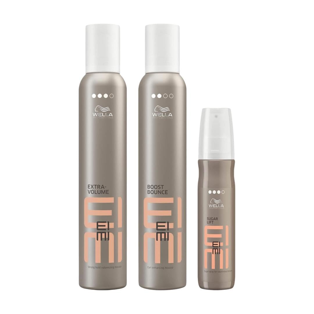 Wella Professional EIMI Extra-Volume Hair Mousse, 300ml & Wella Professionals Eimi Boost Bounce Curl Enhancing Mousse 300 ml & Wella Professionals Eimi Sugar Spray for Voluminous Texture 150 ml