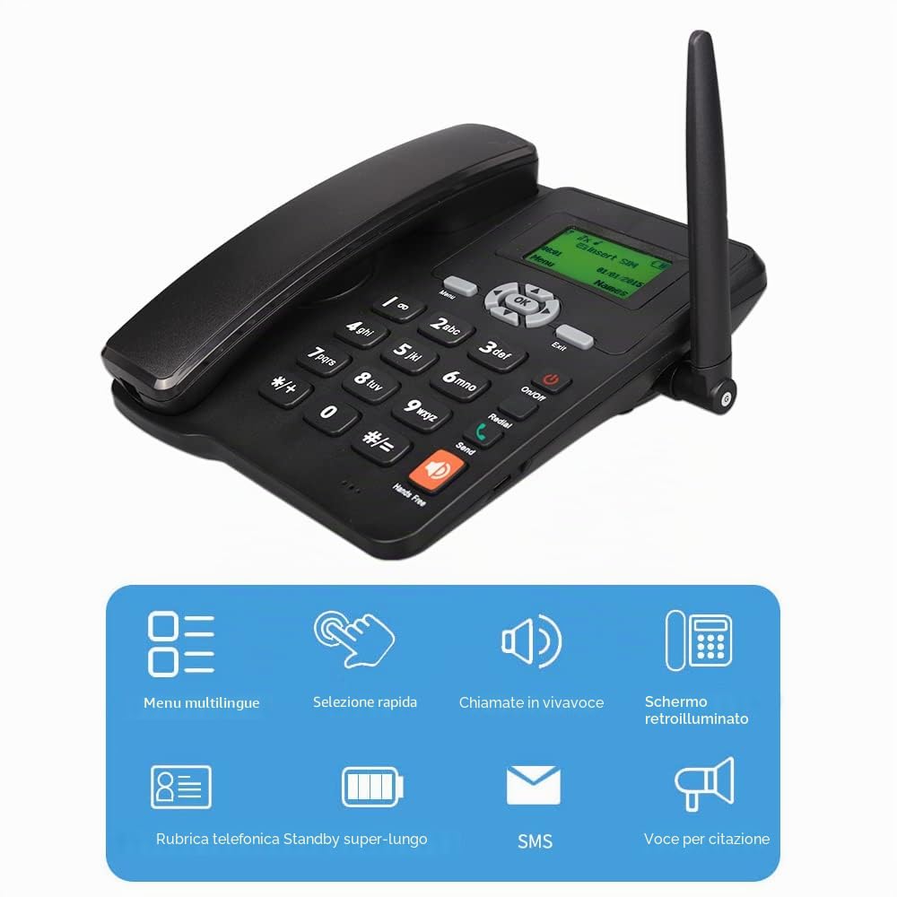 Supporto per telefono cordless, telefono GSM 850/900/1800/1900 MHZ, doppia SIM 2G, telefono fisso senza fili, con antenna, radio, sveglia, funzione per casa, call center Office