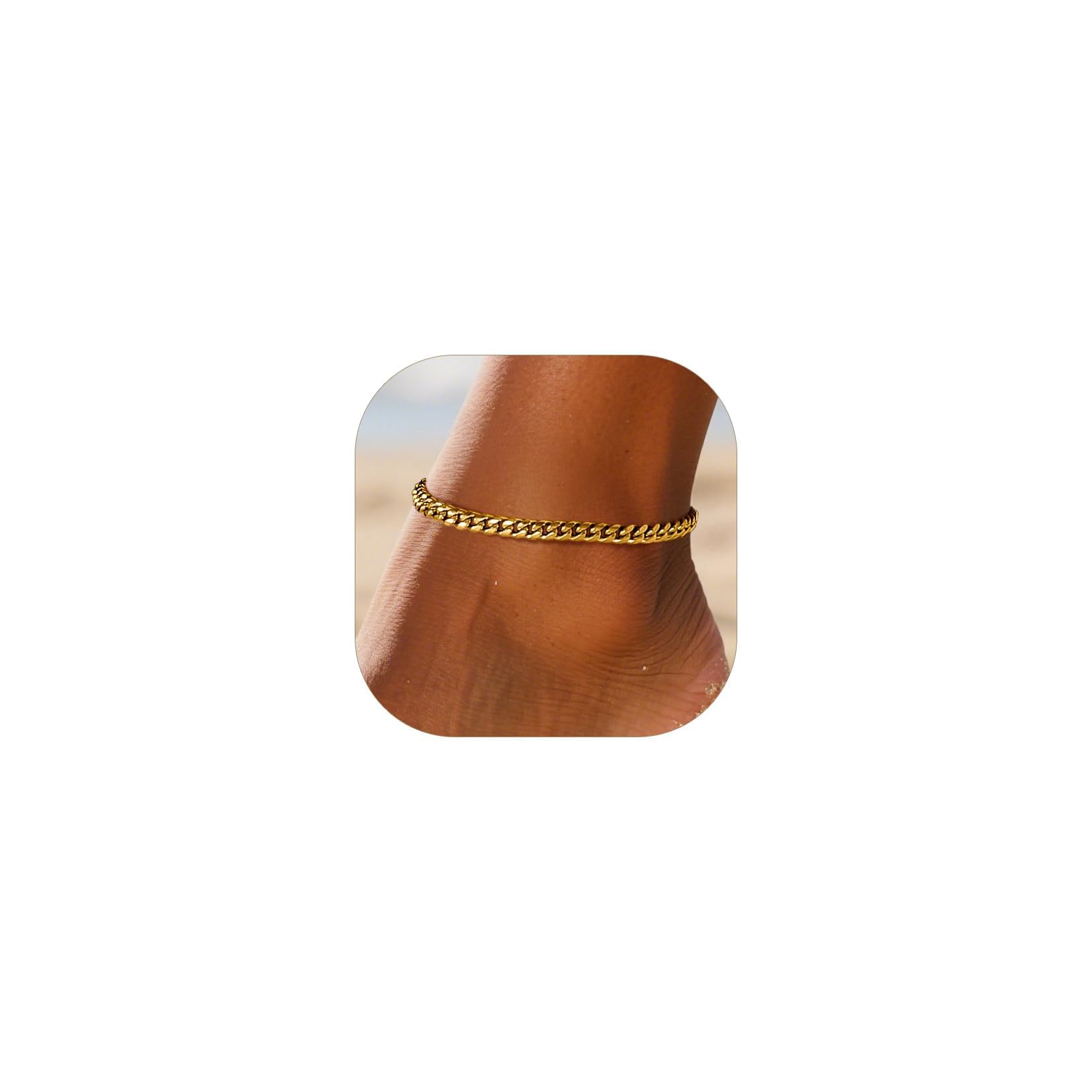 ChainsPro Resizable Anklet Chain for Women Men, Figaro/Wheat/Twist Rope/Cuban Foot Bracelet-Strong with Good Clasp-18K Gold PlatedSend Gift Box