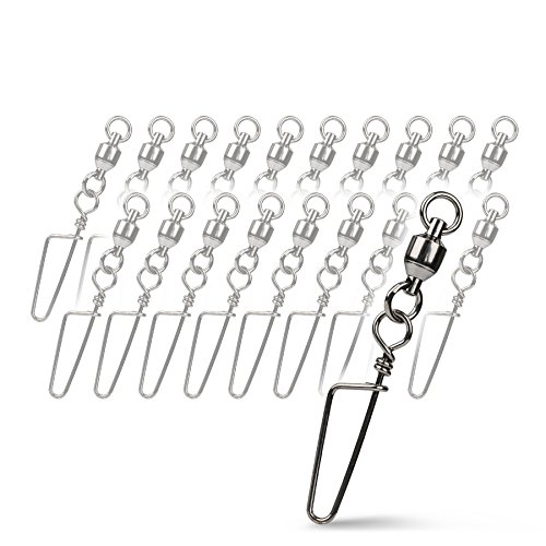 Booms Fishing BBC Ball Bearing Swivels Fishing Tackle with Coastlock Snap, No Line Twist, 145lb 20PACK