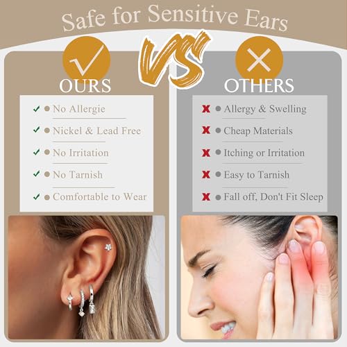 MILACOLATO 4 Pairs Silver Earrings for Women, 14K Gold Filled/Sterling Silver Filled Small Stud Hoop Earrings Set for Multiple Piercing, Hypoallergenic Cartilage Huggie Earrings Stacks Trendy Jewelry Gifts 5