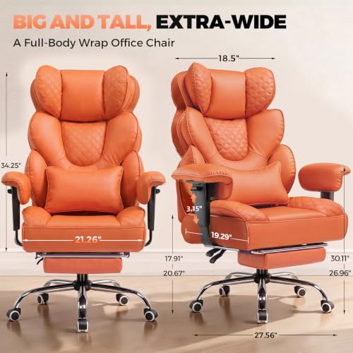 Image of COMHOMA Big and Tall Office Chair with Upgrade Footrest, Heavy Duty Gaming Chair High Back Executive Chair with Spring Lumbar Support for Lower Back Pain Relief, 150Reclining Adjustable Armrests