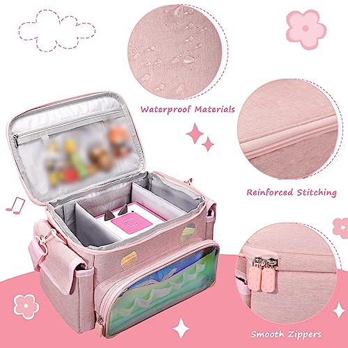 Jaffzora Carrying Case Fit for Toniebox & Little Tikes Story Dream Machine Starter Set, Cute Storage Bag Compatible with Toniebox Audio Player, Tonies Characters and Accessories, Pink (Bag Only)