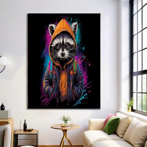 Toile graffiti raton laveur pour decoration murale salle de bain vintage 80x120