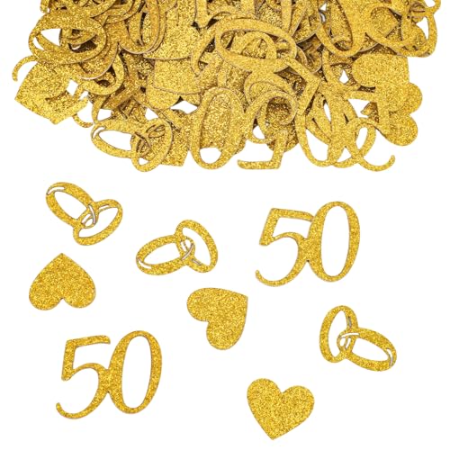 100pcs 50th Wedding Anniversary Confetti, Gold Glitter Paper Confetti 50 Golden Gift Decorations Wedding Table Scatter for 50th Anniversary Celebration Party Birthday Party Supplies
