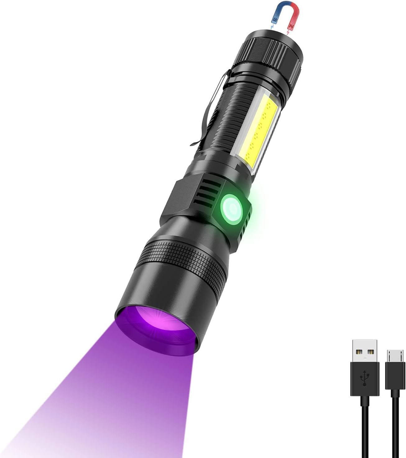 TOMVAES Torch Light Rechargeable 1800 Lumen, UV Flashlight Black Light 3 in 1 Super Bright Small Rechargeable Handheld Flashlights with 7 Light Modes, Zoomable, for Outdoor Camping Hiking Emergency