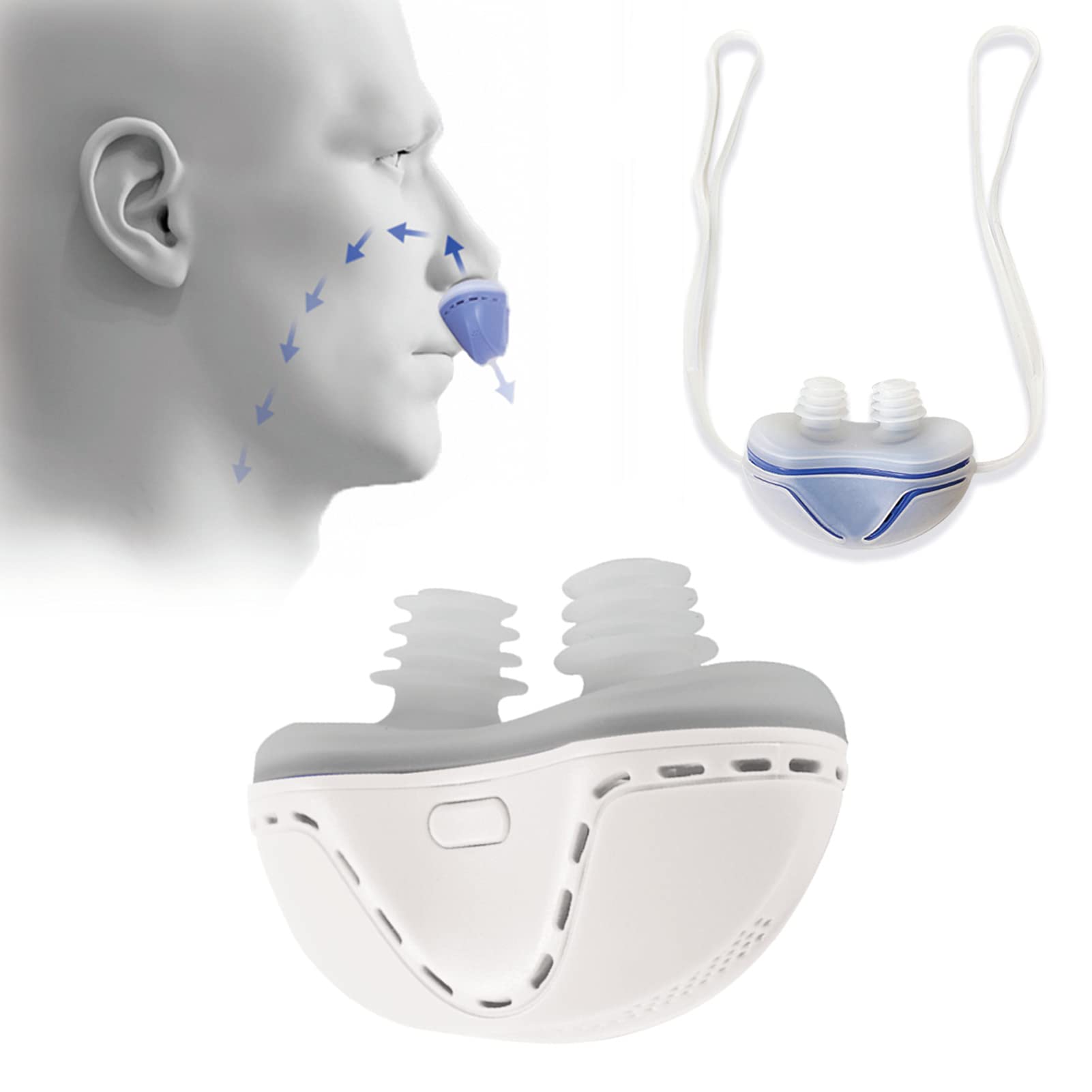 DFANCE Silicone Anti-snoring Device,Mini CPAP Anti Snoring Electronic Device,Sleep Apnea Stop Snore Aid Stopper USB Household Unisex Portable for Sleep,Snoring Solution,SJASD White