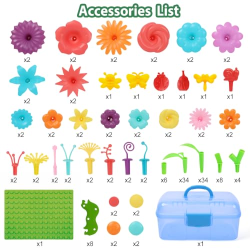 Image of IQKidz Toddler Toys for Girls 2-4 Years Old, Flower Garden Building with Insect Features, Storage Box for Kids Age 3 5 6 7 8, Stacking Educational Preschool Learning STEM Activities 157 pcs