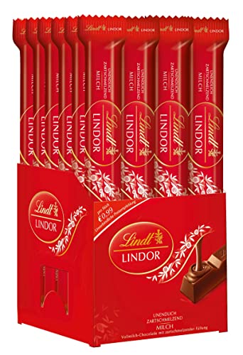 Lindt Schokolade LINDOR Vollmilch Schokoladen-Sticks | 24 x 38 g Schokoladenriegel | Mit zartschmelzender Vollmilch-Schokoladenfüllung | Pralinen-Geschenk | Schokoladen-Geschenk | Großpackung