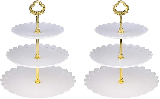 White round plate 3 tiered serving stand tray cake stands cupcake holder dessert stand table decorations for party Kids Birthday Tea Party Baby Shower set of 2