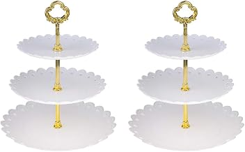 White Round Plate 3 Tiered Serving Stand Tray Cake Stands Cupcake Holder Dessert Stand Table Decorations for Party Kids Birthday Tea Party Baby Shower Set of 2