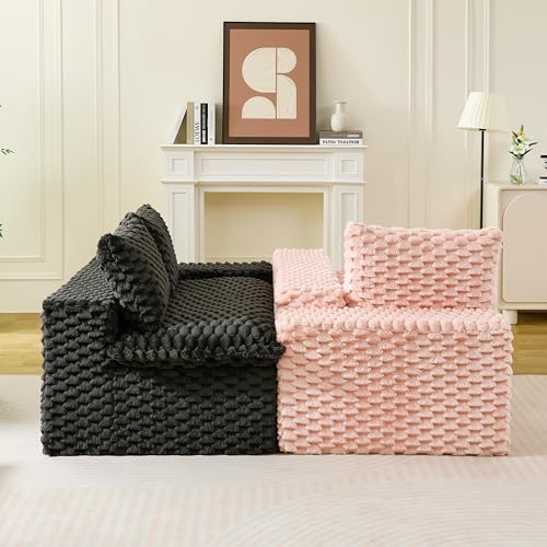 Image of KEIKI 120 inch Modular Boneless Couch Full Chaise for Living Room, 4-Seater Sectional Couches for Living Furniture, Deep Seat Convertible Large Sofa for Apartment Living Room Pet Friendly, Pink Black