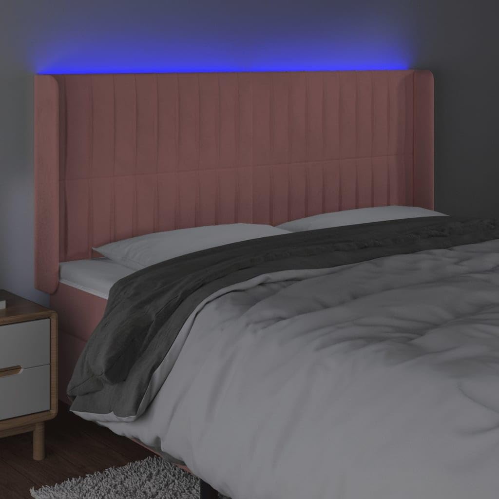 Testiera a LED rosa, 203 x 16 x 118/128 cm, in velluto imbottito, regolabile in altezza, con illuminazione ritagliabile, per camera da letto, comodo angolo lettura