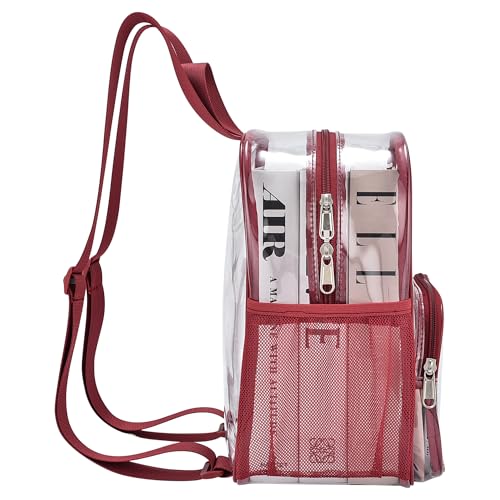 Image of Busiuw Clear Backpack for Stadium Events Clear Backpack 12x12x6 with Front Pocket for Concert Sport Fashion Women Backpack Events Work Travel(Rose red)