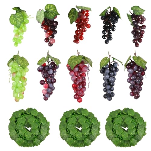 13 peças UVA frutas plástico simulado, caracóis uvas artificiais esmeriladas, videiras UVA artificiais, para casa, cozinha, festa, fotografia, jardim, parede, decoração de casamento