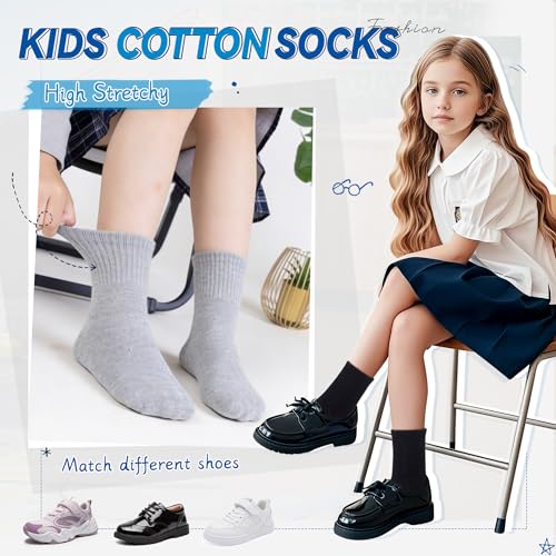 Image of Eyean Kids Athletic Crew Socks Boys Girls Cotton School Uniform Casual Basic Socks 6 Pairs