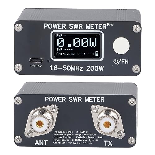 Image of HF SWR Power Meter, Digital Rechargeable 1.6 to 50MHz 0.5W to 200W Power Standing Wave Tester with 1.29in OLED Alarm Function for Ham Radio SO239 Black 1 Pack