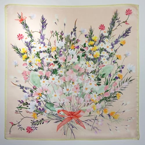 100% Mulberry Silk Scarf Chiffon Lightweight Floral Pattern 21"x21" Square Gift Packed4