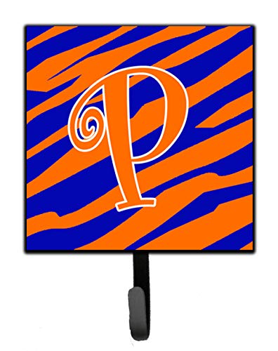 Caroline's Treasures CJ1036-PSH4 Letter P Initial Tiger Stripe Blue and Orange Leash or Key Holder, Wall Hooks, Key Hooks Holder, Coat Rack Wall Mount, Coat Hooks, Hooks for Hanging Keys, Towels, Apro