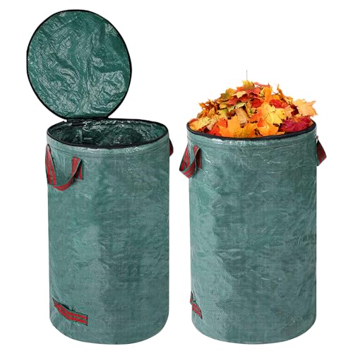 mizikuu 2 x 120L Gartenabfallsack Stabil, Laubsack Gartensack mit Deckel und 4 Griffen Selbststehend Grünschnittsäcke Garten Abfallsack für Gartenabfälle Grassack Behälter für Laub Gras Gartensäcke