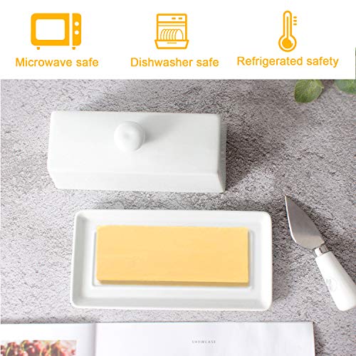 Ceramic Butter Dish,WERTIOO Porcelain Butter Dish with Lid Handle Cover Design, White