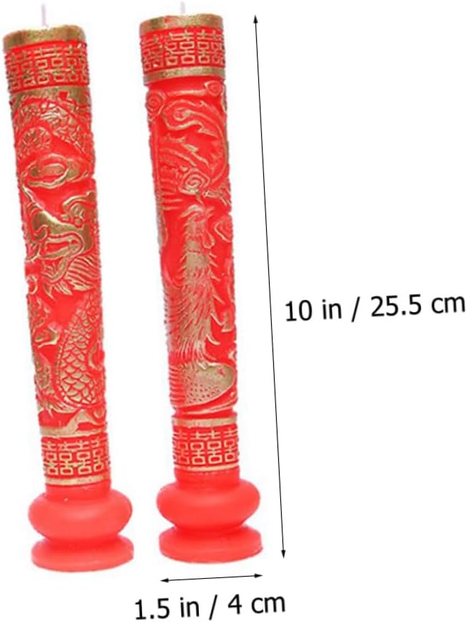 Veemoon 1 Pair Chinese Wedding Candles Red Dragon and Phoenix Design Portable Paraffin Wax Candles for Festival Decoration and Marriage Room Layout Lightweight