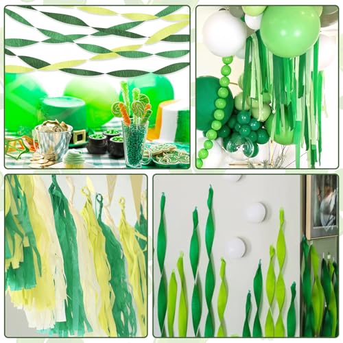 Image of Green Streamers Party Decorations, 6 Rolls Crepe Paper for St Patricks Day Decorations Wedding Birthday Baby Shower Decorations Craft Supplies(1.8 Inch x 82Ft /Roll)