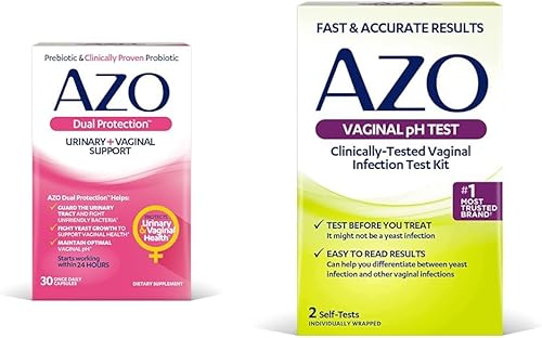 AZO Probióticos urinarios y vaginales de doble protección 30 unidades + kit de prueba de pH vaginal 2 autopruebas