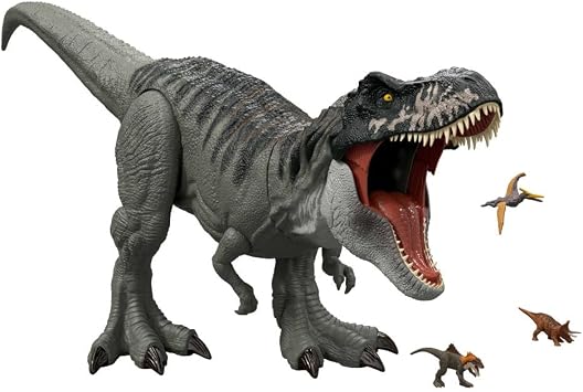 Mattel Jurassic World The Rebirth Giant Dinosaur Tyrannosaurus Rex Action Figure T-Rex Dinosaur Toy with 2 Attack Movements Movie and Articulated Design JGB52