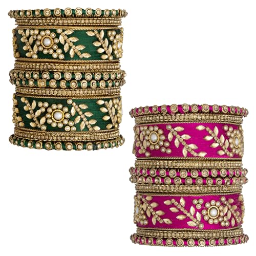 Image of Peora Silk Thread Kundan & Stone Studded Chuda Bangles Set Gift for Women