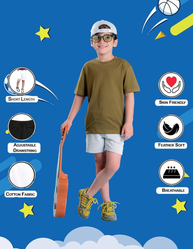 Image of Nusyl Solid & Printed Cotton Blend Shorts for Boys | Comfortable Casual Shorts | Soft Breathable Fabric with Elastic Waistband | Relaxed Fit | 2-16 Years | Multiple Colors