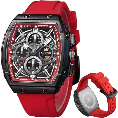 Image of OLEVS Men Watches Business Dress Chronograph Big Square Quartz Analog Male Watch Silicone Strap Waterproof Date Gift Mens Wrsit Watch Silver