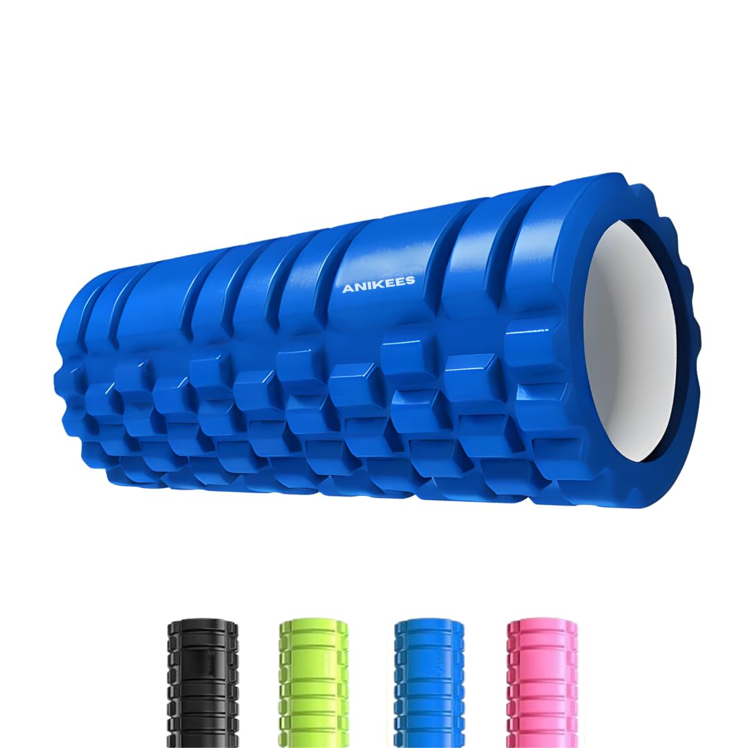 Anikees EVA Foam Roller for Deep Tissue Massage & Muscle Recovery – 14 cm × 33 cm × 14 cm – Ideal for Yoga, Pilates, Gym & Physical Therapy – Durable & Lightweight Fitness Roller (Blue)