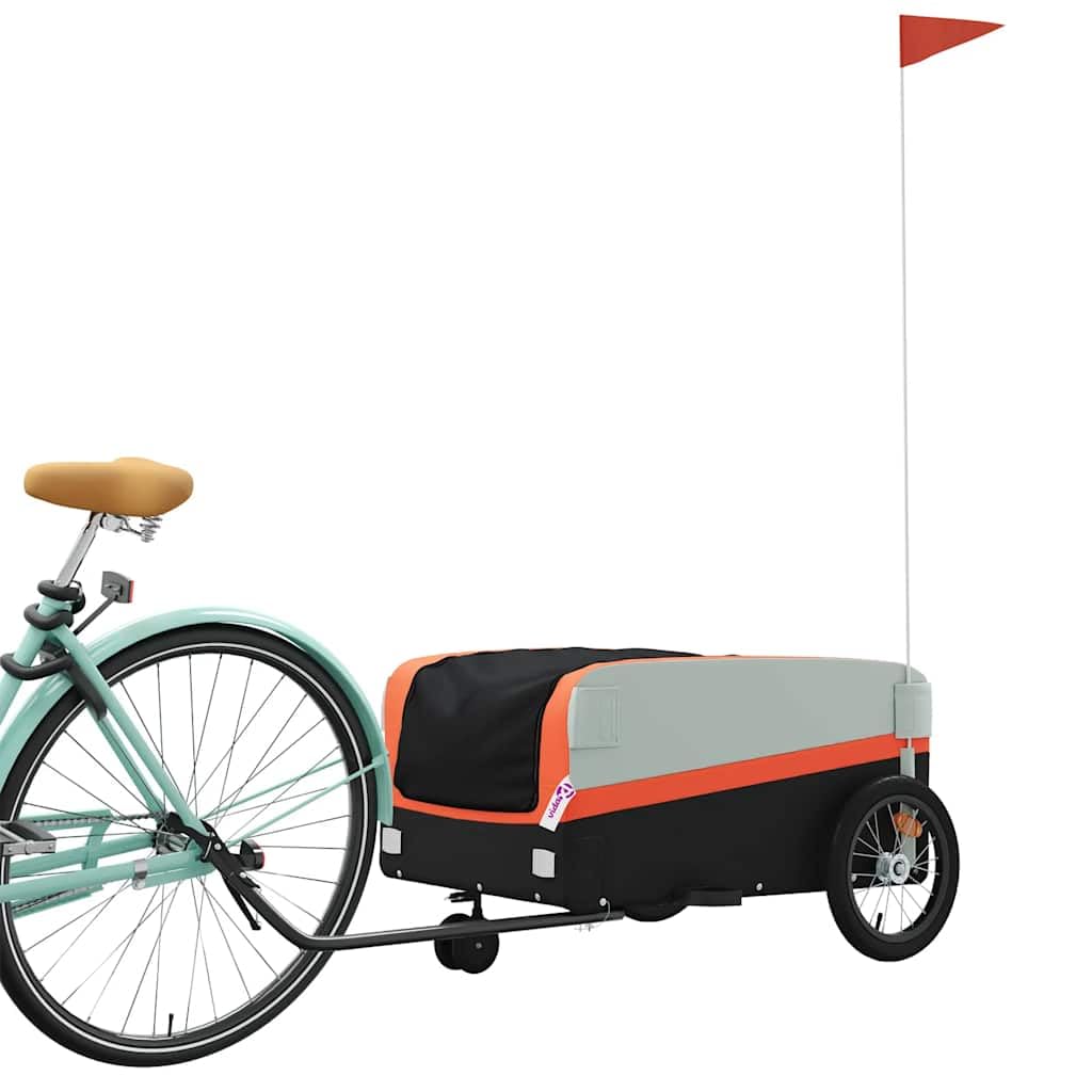Remolque de bicicleta de hierro negro y verde con tela Oxford, capacidad de carga x 52,5 x 42, barra de tracción y bandera de seguridad para equipaje, compras, exterior
