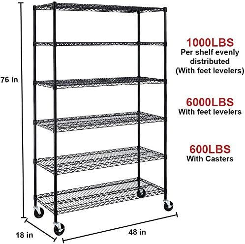 Metal Storage Shelves, Wire Shelving Unit w/Wheels, 【自由】 6000 L