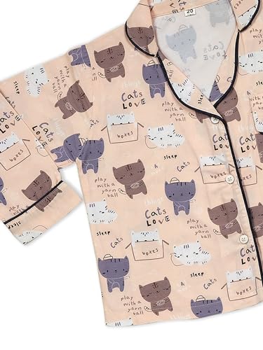 Image of MINIMATES Unisex Kids Cotton All Over Printed Night Suit Sleepwear Top & Pyjama Set Full Sleeve with Pockets for Girls & Boys with Buttons /Sleepwear for Girls /Night Dresses