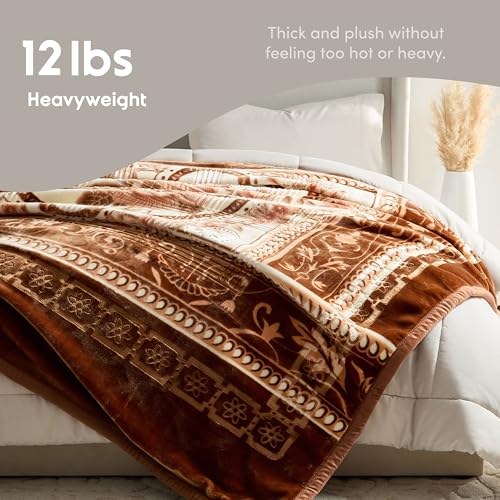 Image of Nestl Korean Mink Blanket King Size - 12 Lbs Velvet Fleece Korean Blanket - 2 Ply Warm & Thick Winter Blanket - Wrinkle & Fade Resistant - 87 x 94 Inches (Brown)