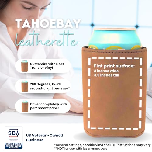 Image of TahoeBay Leatherette Can Cooler Sleeves in Bulk, 12-Pack, Rawhide | Blank Faux Leather, Plain Neoprene Beer Coolers for 12 oz Cans, Blanks for Heat Transfer Vinyl, Groomsmen Gifts, Party Favors