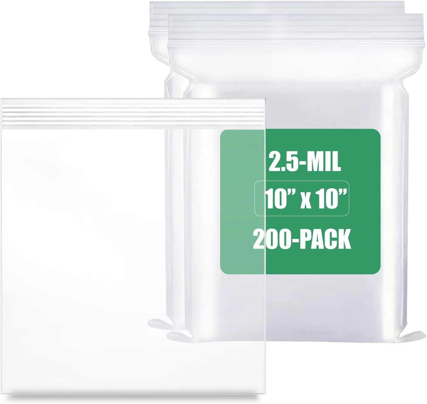 200-Count, (10 x 10) - 2.5 Mil Thickness Clear Zipper Reclosable Bag, Zip Bags, Ultra Heavy Duty Lock Seal Poly Plastic Bags for Prints, Photos, Documents, Clothing, T-Shirt