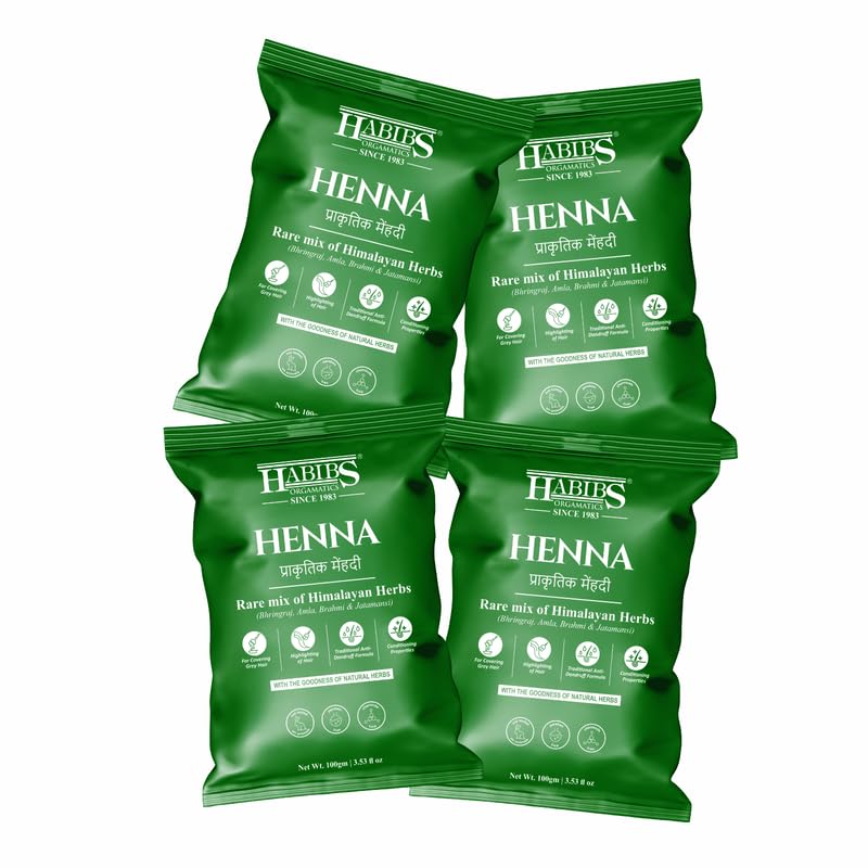 HABIBS COSMETICS Natural Henna Mehndi Powder Enriched With Bhringraj, Amla, Brahmi,Jatamansi For Natural Hair Coloring 100Gm Pack Of 4-picture-14