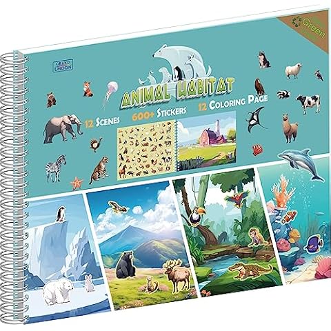 600+ Animal Habitat Stickers & 12 Habitat Scenes & 12 Coloring Pages Spiral Book for Kids Ages 3+ Innovative Car/Plane Activities | Develop Imagination & Creativity Design for Fun & Learning Cover