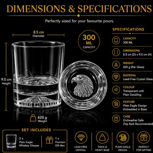 Image of Melbify Eagle Whiskey Glass| Set of 2 |300 ml | Animal Whisky Glass | Premium | Unique| Big| Broad | Old Fashioned Whiskey Glass | Round Whiskey Glass with Thick Bottom