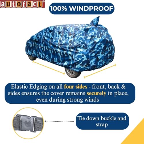 Image of Autofact 100% Waterproof Car Body Cover Compatible with Maruti Swift (2018 to 2023), with Mirror and Antenna Pockets,4x4 American Matty, Long Lasting Durable Material, Camouflage Airforce Look