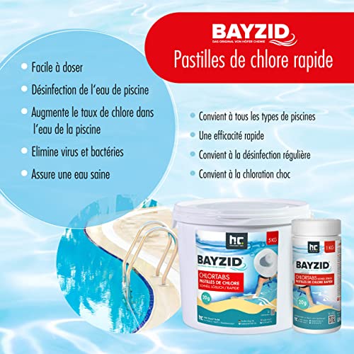 Höfer Chemie 5 kg BAYZID Pastilles de Chlore pour Piscine Éléments Solubles Rapides Teneur en Chlore Actif 56%
