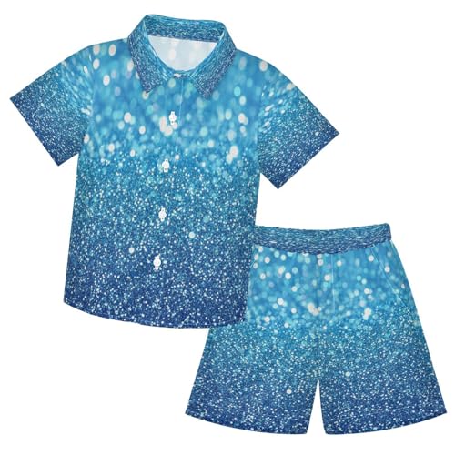 Boccsty Cyan Aqua Gradient Flashing Glitter Boy Summer Shorts Sets Hawaiian Toddler Boys T-Shirt & Pants 2 Pcs 3T