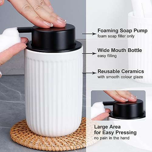 Image of BosilunLife Foam Hand Soap Dispenser - White Ceramic Foaming Soap Dispenser for Bathroom 12oz Refillable Liquid Lotion Soap Dispenser with Rust-Proof foaming Pump for Countertop