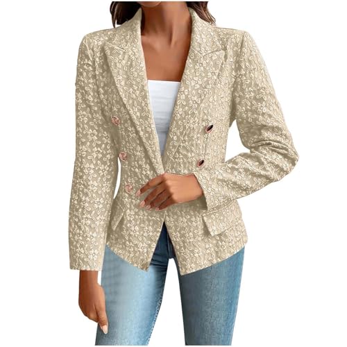 Women Elegant Casual Blazers Flower Embroidered Long Sleeve Jackets Business Work Double Breasted Blazer