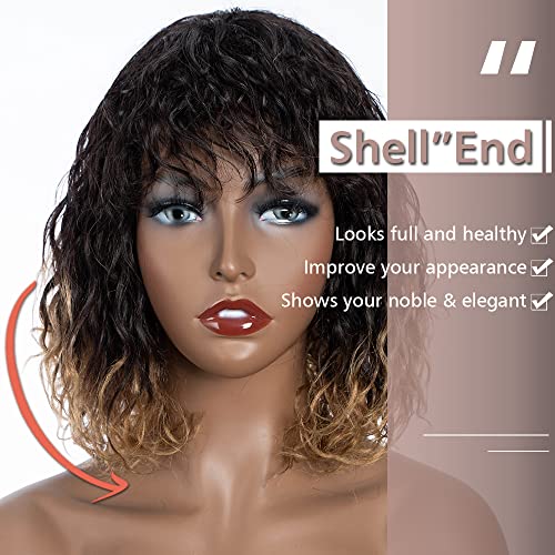 FASHION IDOL Bob Curly Human Hair Wig for Black Women 10 Inches Brazilian Virgin Human Hair Short Deep Water Wavy Wig with Bangs 150% Desity Ombre Gold(10 Inch - Image 4